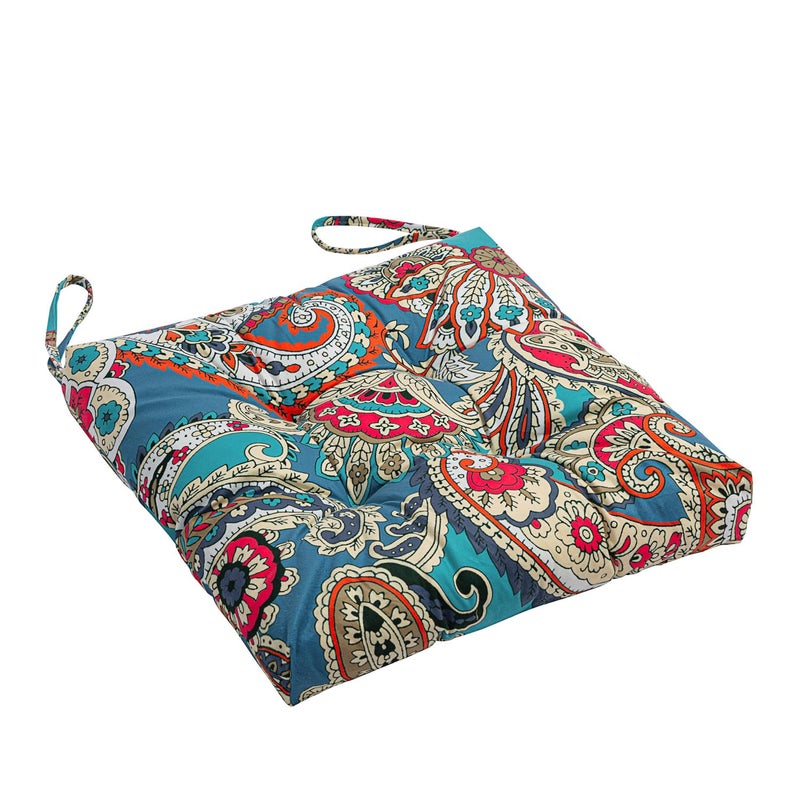 Makimoo 2-Pack Outdoor/Indoor Wicker Patio Seat Cushion Pad with Ties - Decorative Dining Chair Cushion  17"" x 17"" (Blue Trumpet Flowers) - Image 3